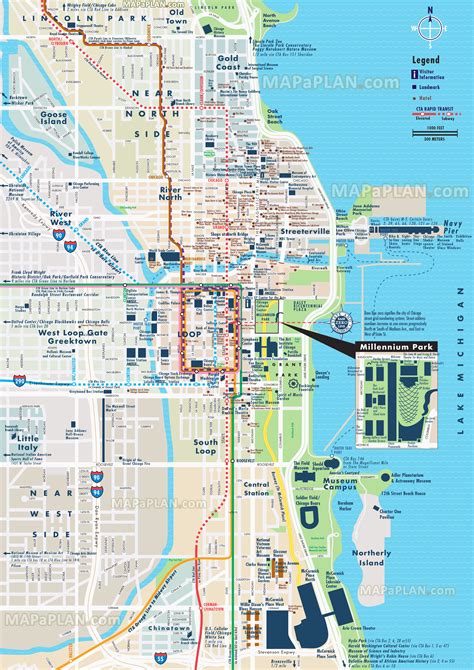Chicago  Map Street And Road Names Plan With Central Most Popular