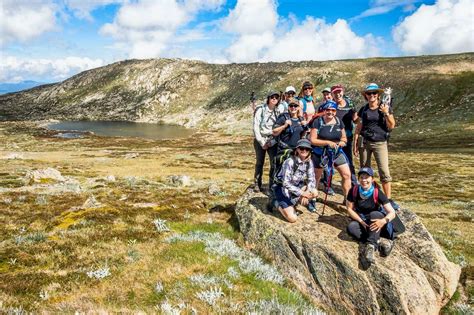 Women Embrace Hiking Snowy Mountains Kosciuszko National Park