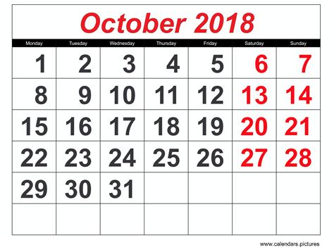October 2018 Monthly Calendar Desk Monthly Calendar 2018 Monthly