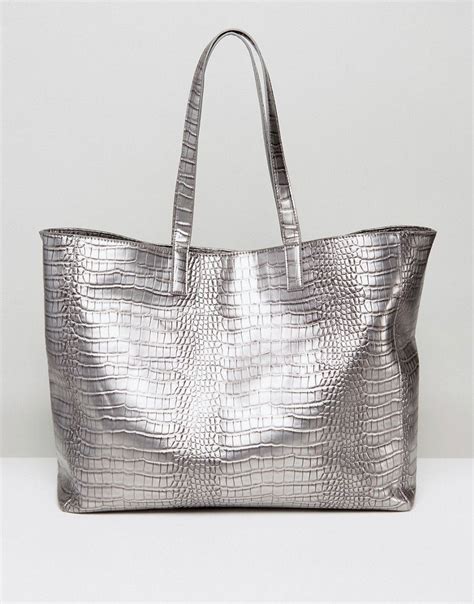 Pieces Metallic Oversized Tote Bag Silver Silver Tote Bags Bags