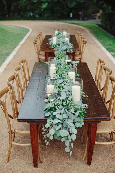 Eucalyptus Runner On Farm Table Rustic Wedding Table Runners Rustic Wedding Table Table