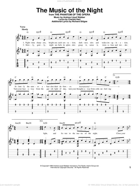 The Music Of The Night From The Phantom Of The Opera Sheet Music For Guitar Solo