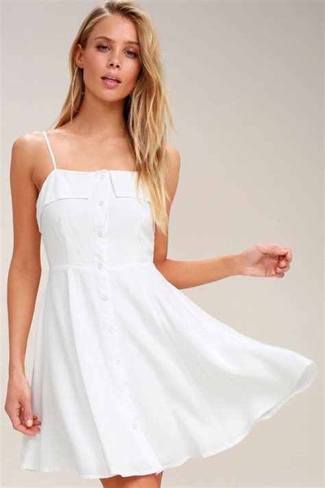Cute White Skater Dress Button Front Skater Dress Lwd Lulus