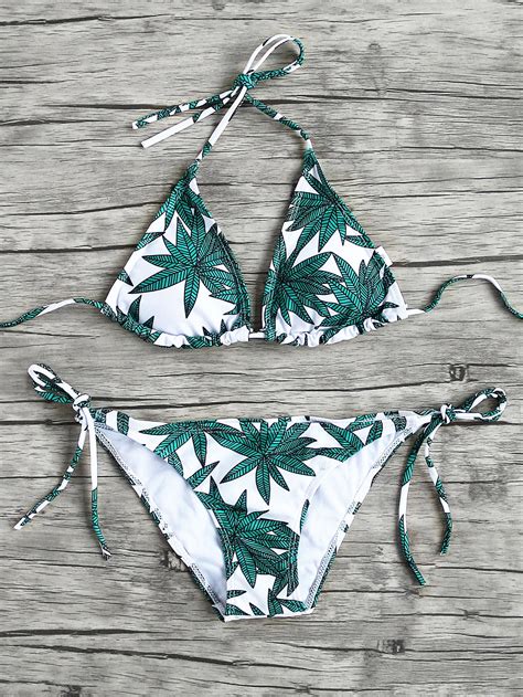 Leaf Print Triangle Bikini Set SheIn Sheinside