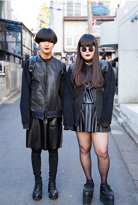 Dark Harajuku Street Styles With Handmade Jackets Faux Leather Skirts And Platforms Harajuku
