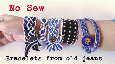 Denim Bracelets From Old Jeans Recycle Old Jeans No Sew Diy