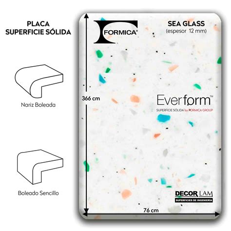 Formica® Placa De Superficie Sólida Everform™ Mod 505 Sea Glass 76 X 3 66 Mts Espesor 12 Mm