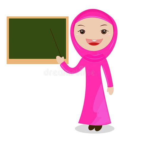 Cartoon Female Teacher Standing Next To A Blackboard Stock Illustration