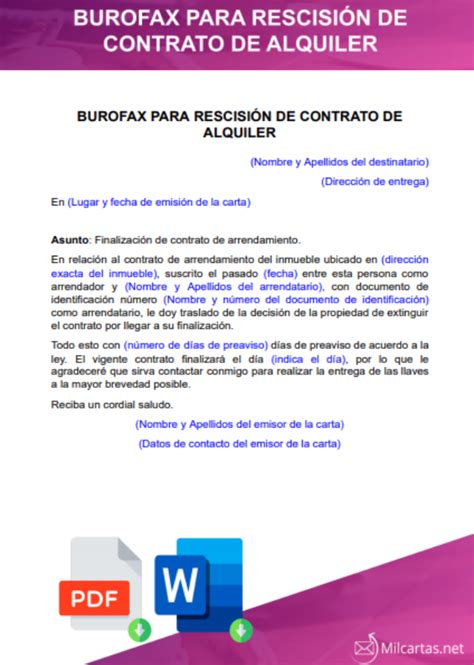 Burofax Para Rescisi N De Contrato De Alquiler Word Gratis