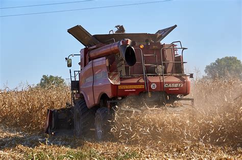 Image Combine Harvester Work Case Ih 5088 Corn Fields Back View