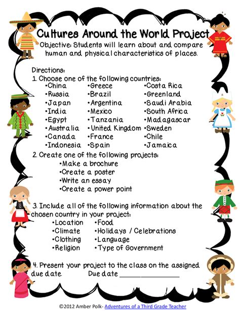 Culture Projectpdf 3rd Grade Social Studies 6th Grade Social