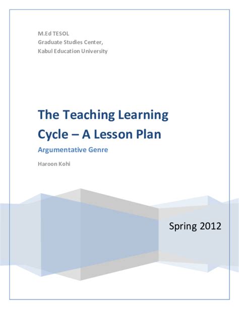 Pdf The Teaching Learning Cycle A Lesson Plan Haroon Kohi