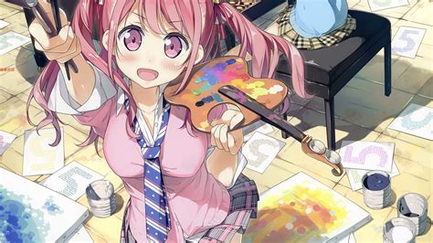 Download 1920x1080 Anime Girl Pink Hair Painting
