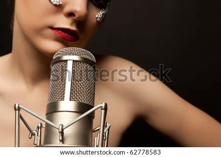 Singing Woman Retro Microphone Beauty Glamour Stock Photo