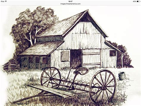 Lineshape Ink Pen Drawings Landscape Drawings Barn Drawing