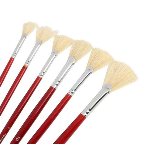 6x Fan Artist Paint Brush Pure Hog Bristle Oil Acrylic Watercolor