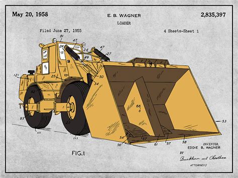 1955 Front End Loader Colorized Patent Print Gray Drawing By Greg Edwards Pixels