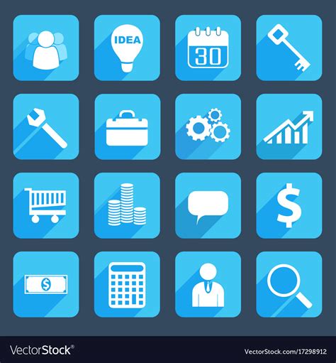 Blue Business Icons Set Royalty Free Vector Image