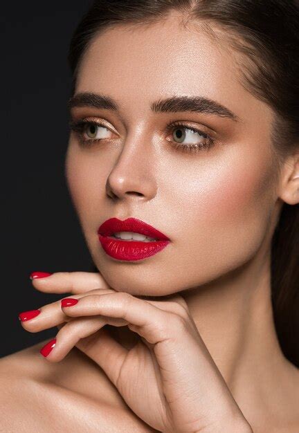 Premium Photo Fashion Model Woman Makeup Red Lips Beauty Female Black