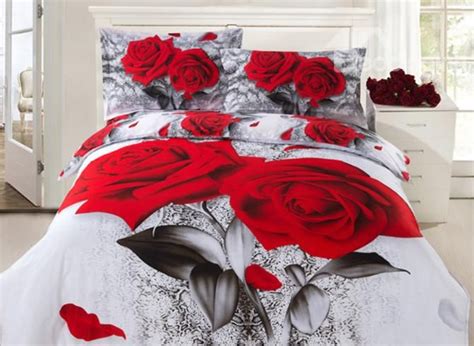Two Red Roses Print Piece D Duvet Cover Sets Artofit