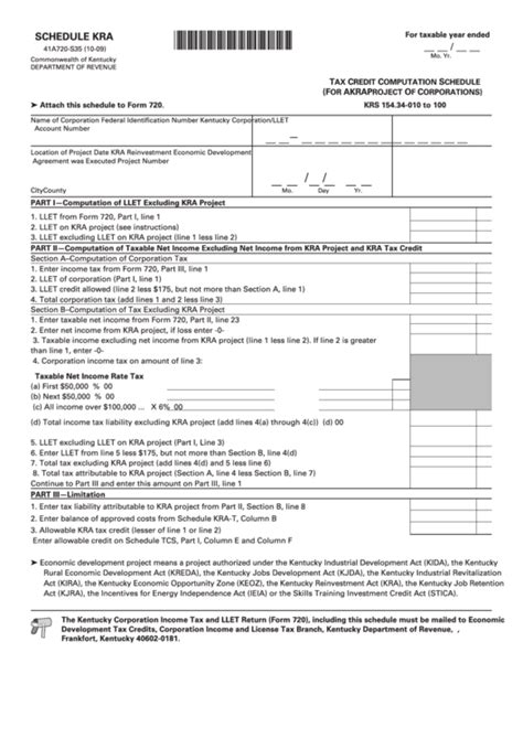 Form 41a720 S35 Schedule Kra Tax Credit Computation Schedule