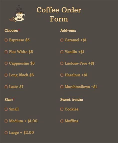Free Online Coffee Order Form Template 123formbuilder
