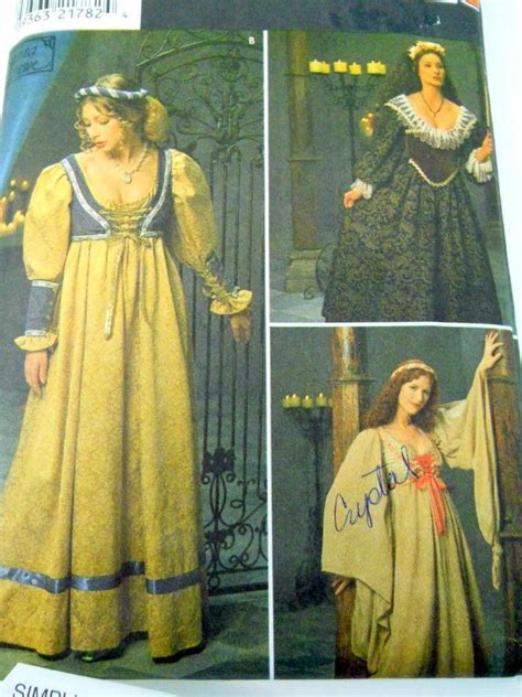 Simplicity Costume Sewing Pattern 8192 Womens Renaissance Dress Size 16 20 Costume Sewing