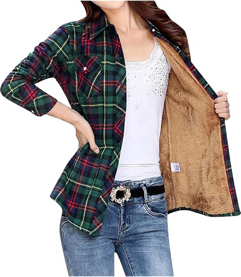 Womens Sherpa Fleece Lined Shacket Jacket Plus Size Casual Long Sleeve Button Up Plaid Shirt