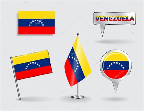 Set Of Venezuelan Pin Icon And Map Pointer Flags Vector — Stock