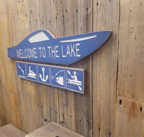 Welcome To The Lake Engraved Wood Sign Lake House Sign Boat Dock