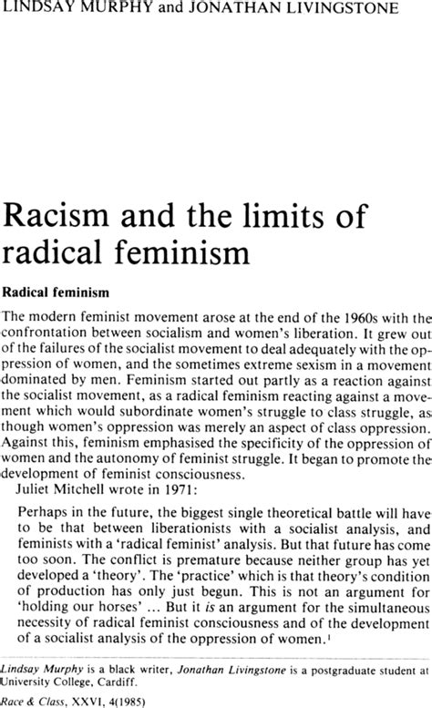 racism and the limits of radical feminism lindsay murphy jonathan livingstone 1985