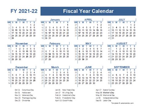 2021 2022 Fiscal Year Calendar