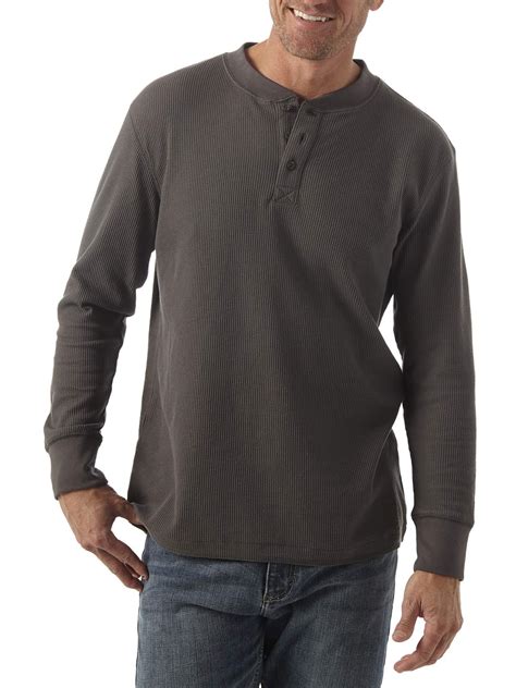 Wrangler Cotton Authentics Long Sleeve Waffle Henley Shirt In Dark