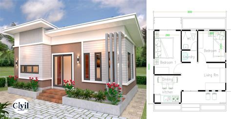 House Plans 8x6 With 2 Bedrooms Slope Roof House Plans
