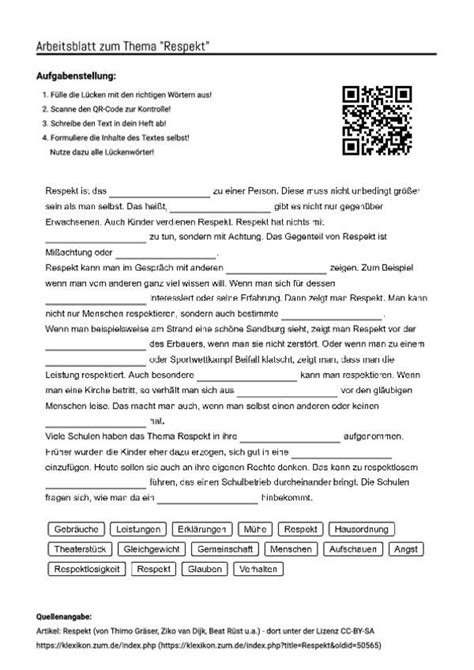 Juden wurden im „dritten reich nun zunehmend aus öffentlichen ämtern wie justiz oder. Arbeitsblatt mit Lückentext zum Thema "Respekt" | Respekt ...