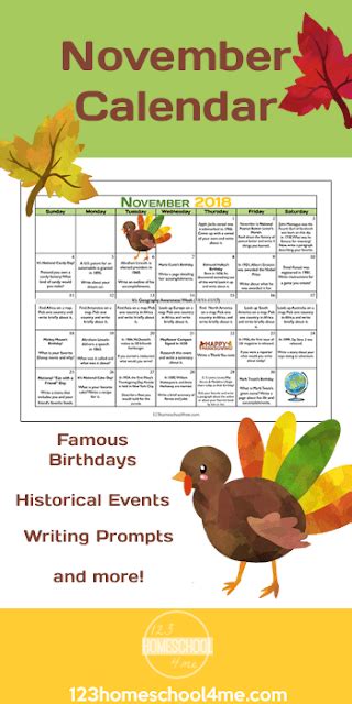 Free November Activity Calendar November Calendar Creative Writing