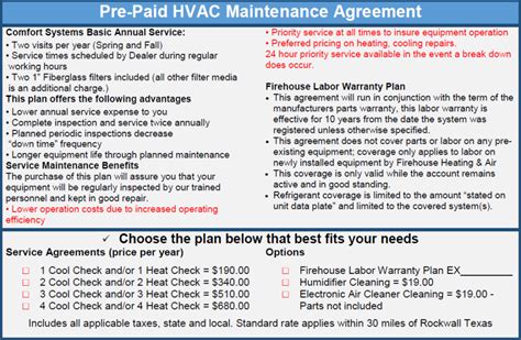 Preventative Maintenance Plans Firehouse Heating And Air Llc