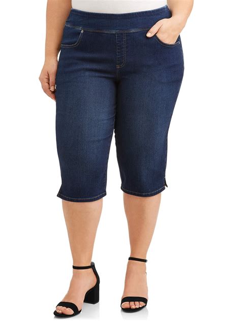Terra And Sky Womens Plus Size Stretch Pull On Capri With Tummy Control Comfort Waistband