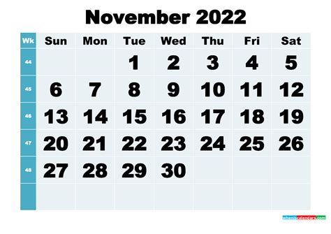 Free Printable November 2022 Calendar Word Pdf Image