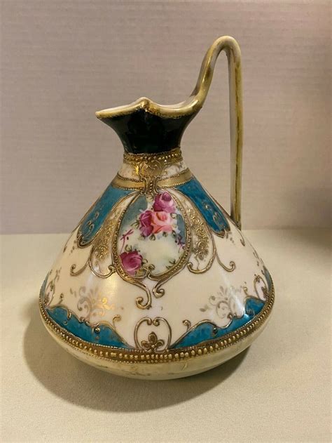 Antique Hand Painted Nippon Porcelain Pitcher With Gold Gilt And Flowers Ebay In 2021