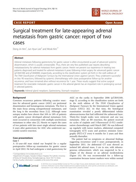 Pdf Surgical Treatment For Late Appearing Adrenal Metastasis From