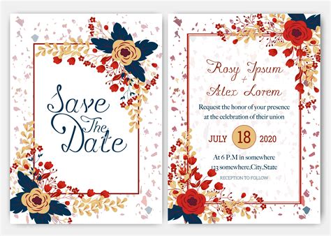 Elegant Wedding Cards Consist Of Various Kinds Of Flowers 345570 Vector