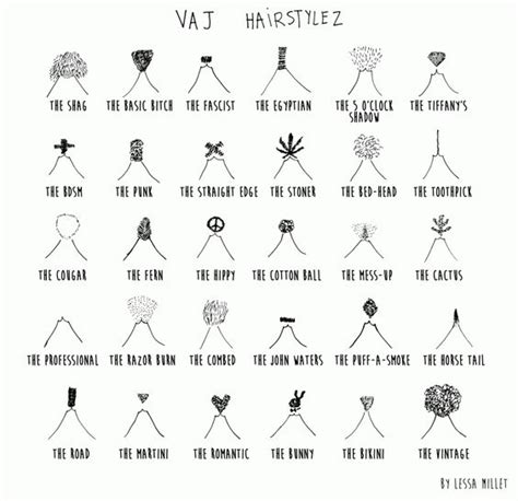 Pubic and armpit hair also usually begins to thin out significantly starting around when people hit their fifties, perhaps another indicator it's all about finding a compatible it was common at this time to cut off some of your pubic hair and give it to a lover as a gift. Lessa Millet's Boob Chart And Vaj Styles Are The Hilarious ...