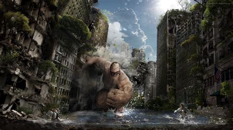 Monster Between Buildings Illustration Alexander Koshelkov Digital