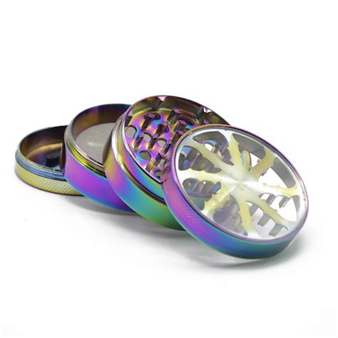 good quality rainbow color lightning herb grinder metal zinc alloy 4 layers smoking crusher pipe