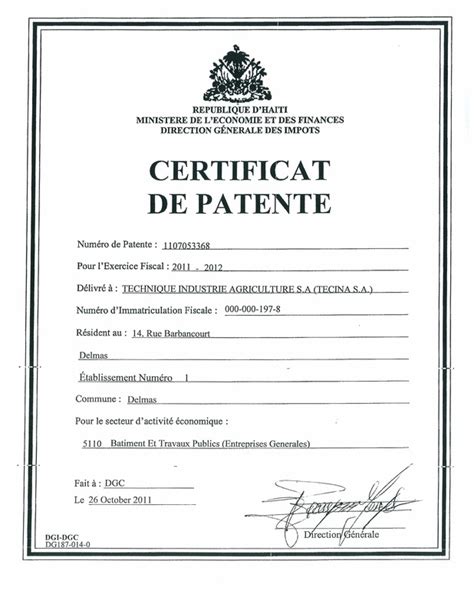 Patente Tecina Sa