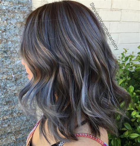 60 Ideas Of Gray And Silver Highlights On Brown Hair Dark Hair With