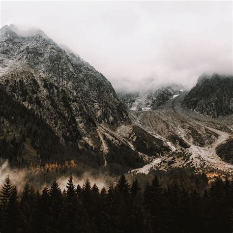 Mountains Peak Landscape Rocks Snow Trees 5k Ipad Wallpapers Free Download