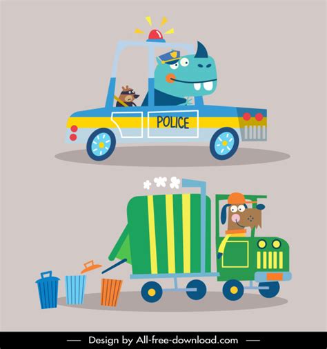 Ikon Kendaraan Polisi Pembuangan Sampah Mobil Sketsa-vektor Icon-vektor