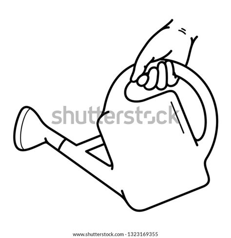 Hand Holding Watering Can Vector Outline Stock Vector Royalty Free